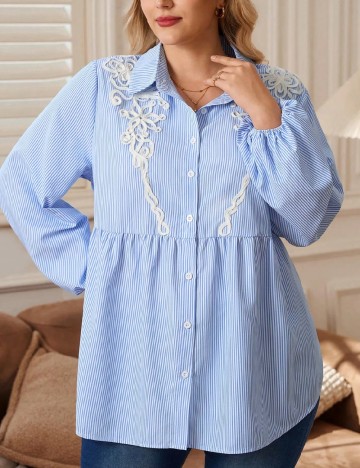 Camasa SHEIN CURVE, albastru/alb