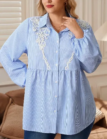 Camasa SHEIN CURVE, albastru/alb