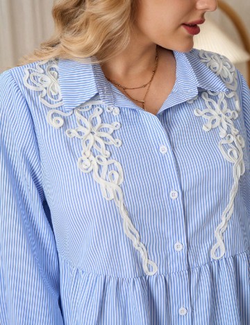 Camasa SHEIN CURVE, albastru/alb