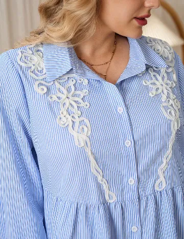 Camasa SHEIN CURVE, albastru/alb