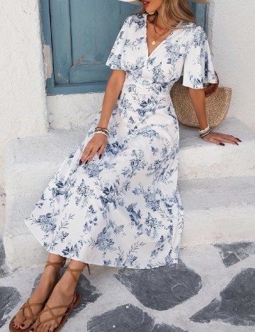 Rochie medie SHEIN, alb/albastru