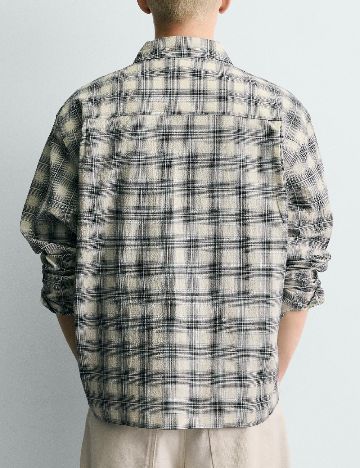 Camasa Zara, crem/bleumarin