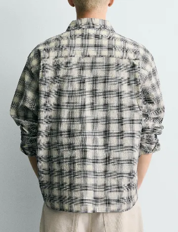 Camasa Zara, crem/bleumarin