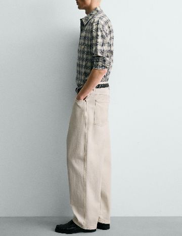 Camasa Zara, crem/bleumarin