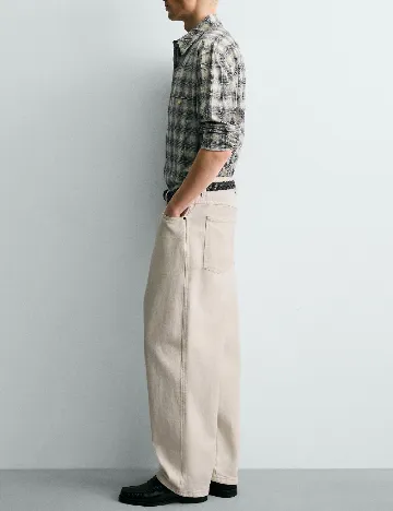 Camasa Zara, crem/bleumarin