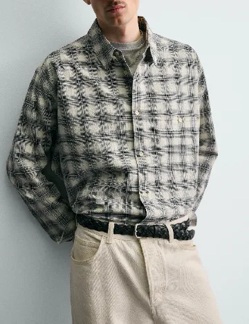 Camasa Zara, crem/bleumarin