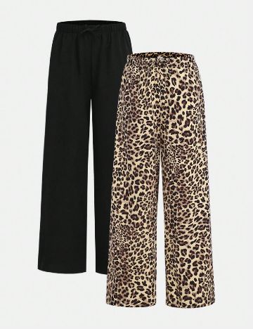 Set pantaloni 2 perechi Shein Kids, negru/animal print