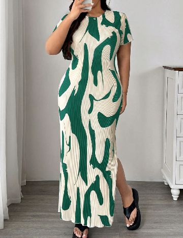 Rochie lunga SHEIN CURVE, crem/verde