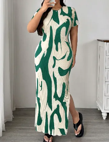 Rochie lunga SHEIN CURVE, crem/verde