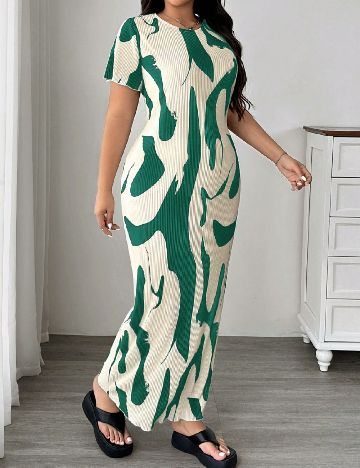 Rochie lunga SHEIN CURVE, crem/verde