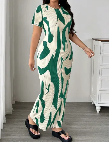 Rochie lunga SHEIN CURVE, crem/verde