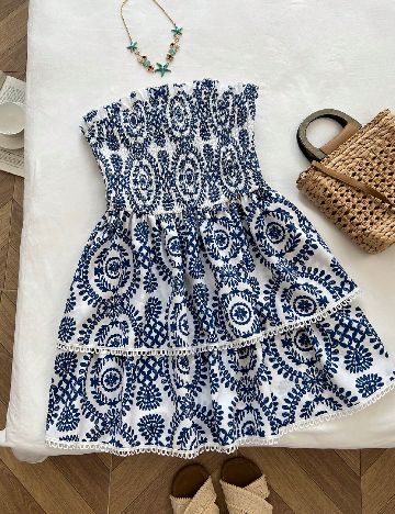 Rochie scurta SHEIN CURVE, alb/albastru