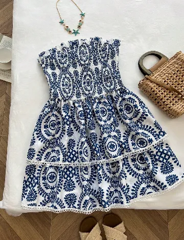 Rochie scurta SHEIN CURVE, alb/albastru