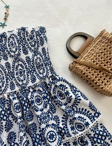 Rochie scurta SHEIN CURVE, alb/albastru