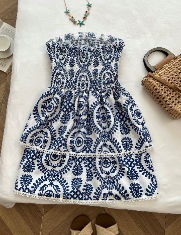 Rochie scurta SHEIN CURVE, alb/albastru