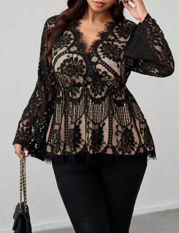 Bluza SHEIN CURVE, negru/crem