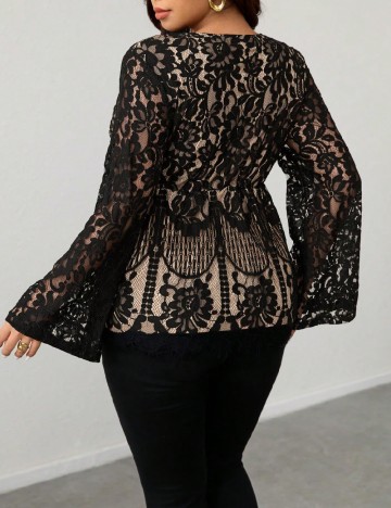 Bluza SHEIN CURVE, negru/crem