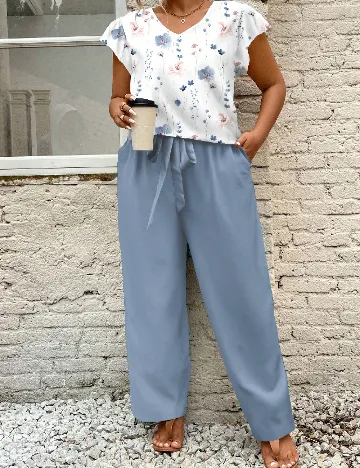 Compleu SHEIN CURVE, alb/albastru