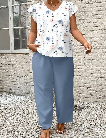 Compleu SHEIN CURVE, alb/albastru