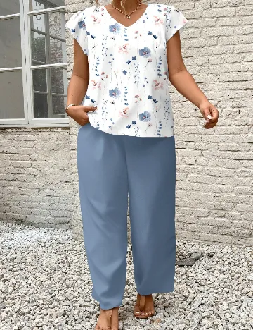 Compleu SHEIN CURVE, alb/albastru