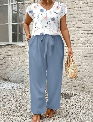 Compleu SHEIN CURVE, alb/albastru