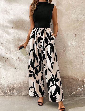 Salopeta SHEIN, negru/crem