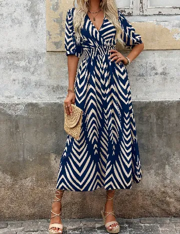 Rochie medie SHEIN, crem/bleumarin