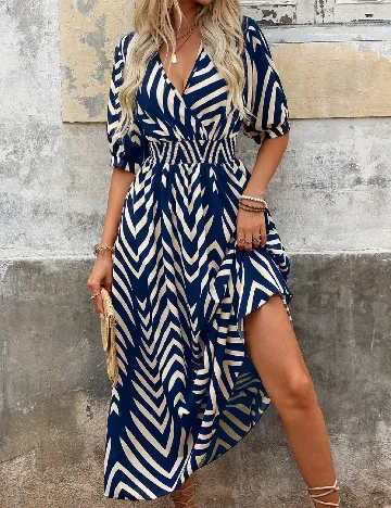 Rochie medie SHEIN, crem/bleumarin