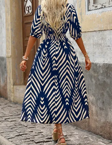 Rochie medie SHEIN, crem/bleumarin