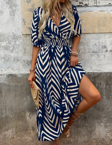 Rochie medie SHEIN, crem/bleumarin