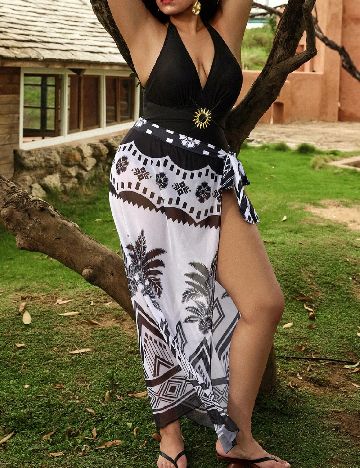 Costum de baie SHEIN CURVE, alb/negru