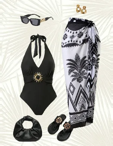 Costum de baie SHEIN CURVE, alb/negru