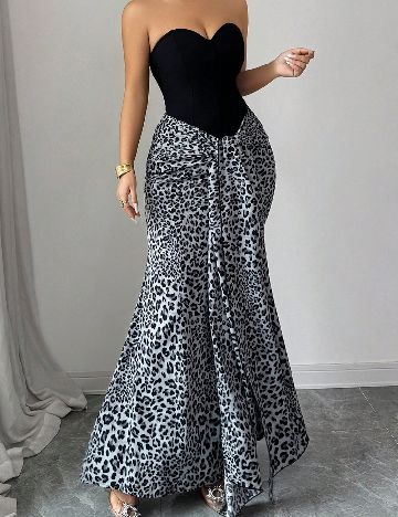 Rochie lunga SHEIN, negru/animal print