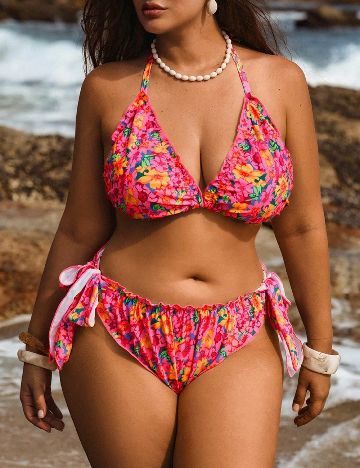 Costum de baie SHEIN CURVE, floral print