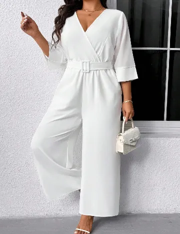 Salopeta SHEIN CURVE, alb