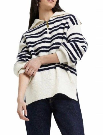 Pulover Oversize River Island, alb/albastru