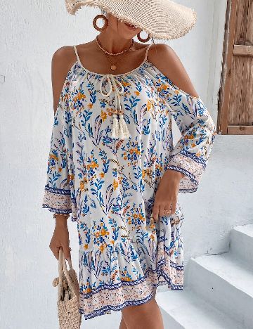 Rochie scurta SHEIN, alb/albastru