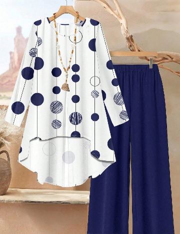 Compleu SHEIN CURVE, alb/albastru