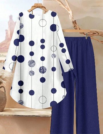 Compleu SHEIN CURVE, alb/albastru