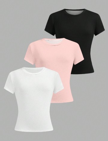 Set Tricouri 3 bucati Shein Kids, mix culori