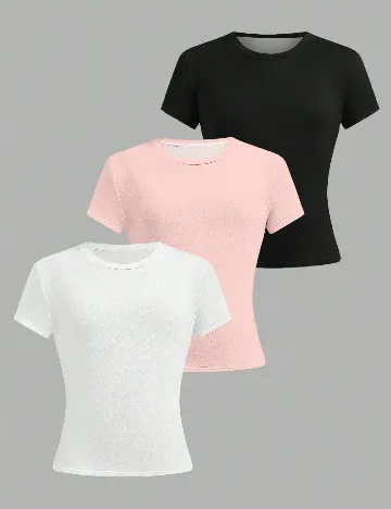 Set Tricouri 3 bucati Shein Kids, mix culori