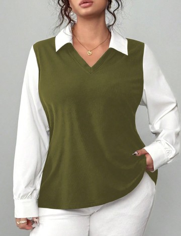 Bluza SHEIN CURVE, alb/verde