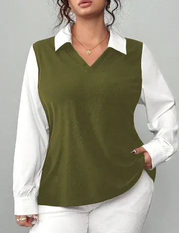 Bluza SHEIN CURVE, alb/verde