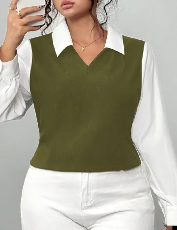 Bluza SHEIN CURVE, alb/verde