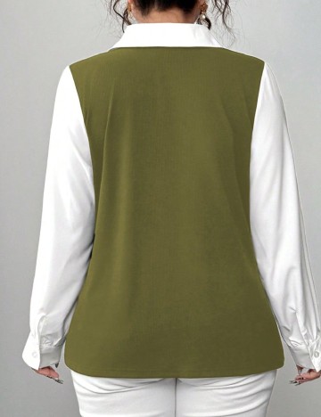 Bluza SHEIN CURVE, alb/verde