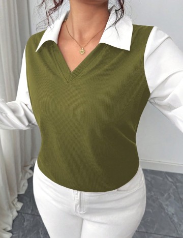 Bluza SHEIN CURVE, alb/verde