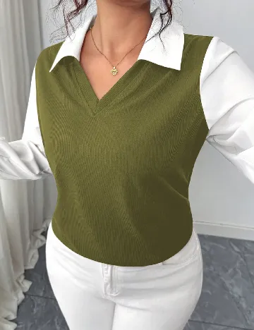 Bluza SHEIN CURVE, alb/verde