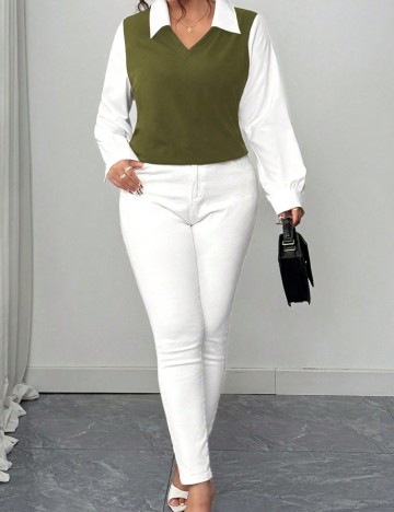 Bluza SHEIN CURVE, alb/verde