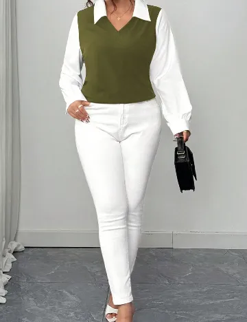 Bluza SHEIN CURVE, alb/verde