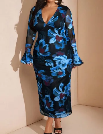 Rochie lunga SHEIN, negru/albastru